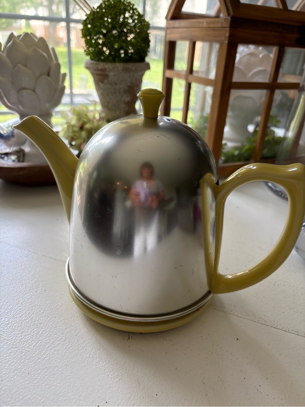Stainless Steel Teapot with Yellow Handle and Lid